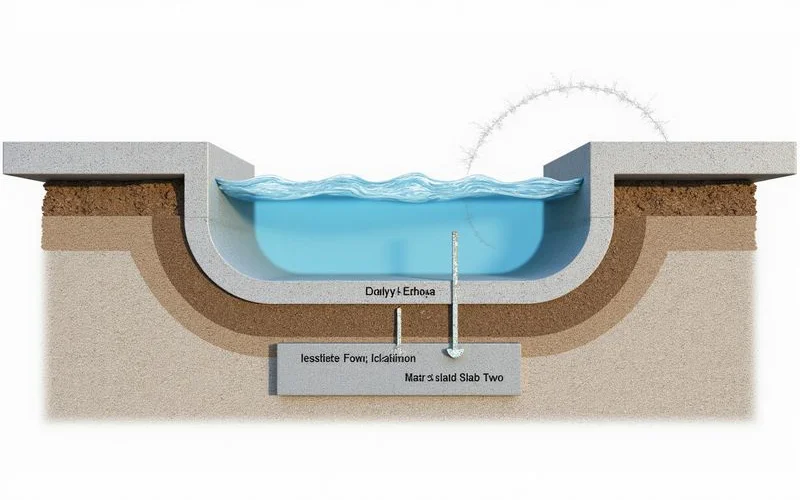 Cross-section: pool deck slab over washed-out sub-soil