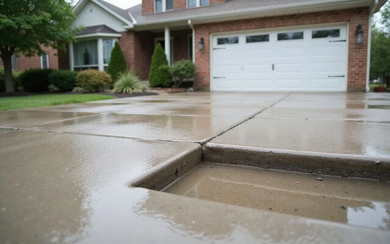 Real Metro Detroit driveway with visible settling at slab edge