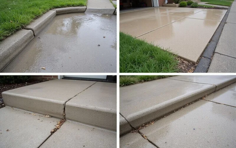 Four sunken concrete signs photographed side by side