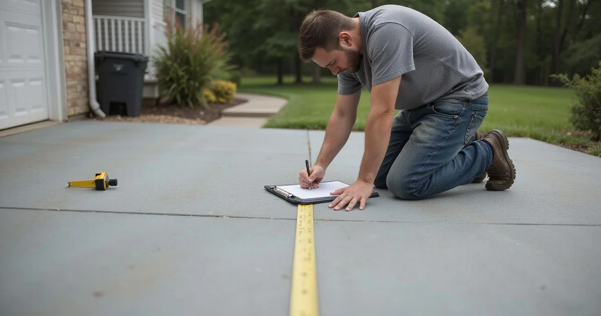 Estimator writing a free concrete leveling quote on-site at a Metro Detroit residential driveway