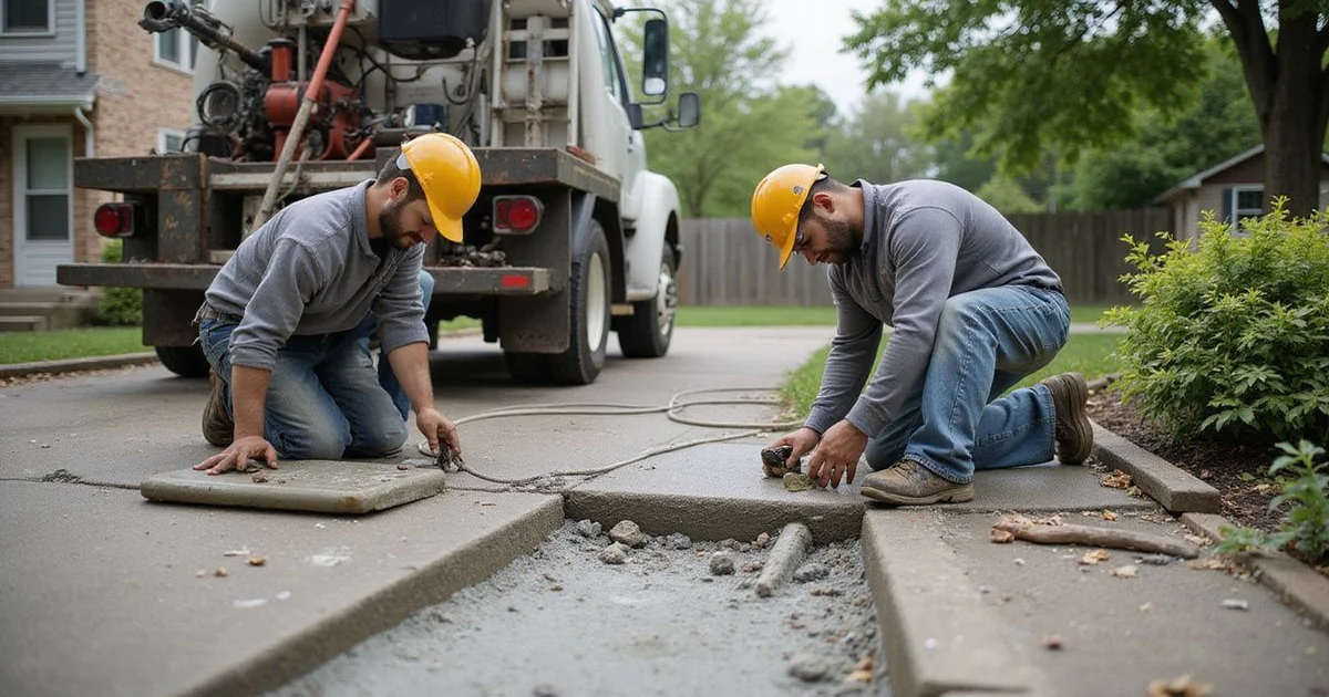 Crew mid-job leveling a Metro Detroit residential driveway