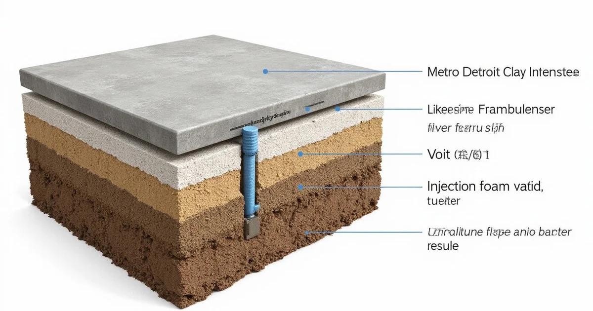 Cross-section of Metro Detroit clay soil with limestone-foam injection