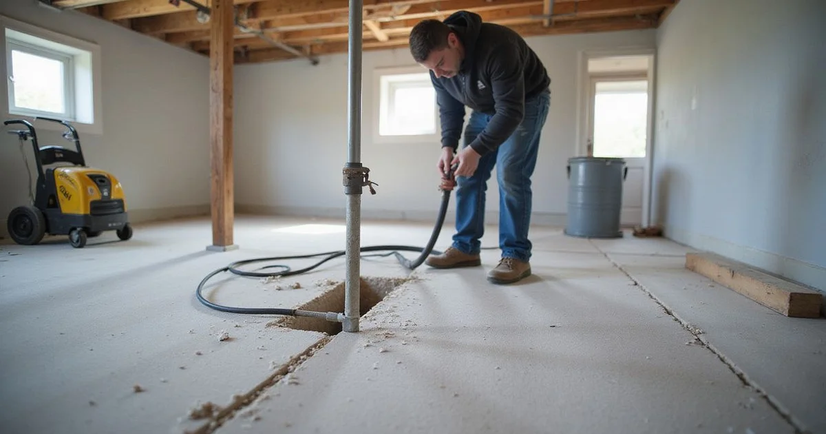 Polyjacking applied to a basement slab