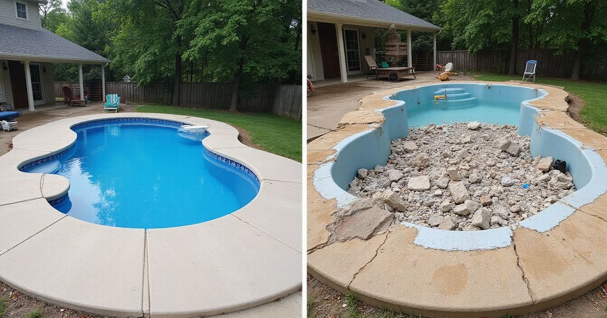 Pool deck leveled with full pool vs. mid-replacement with drained pool