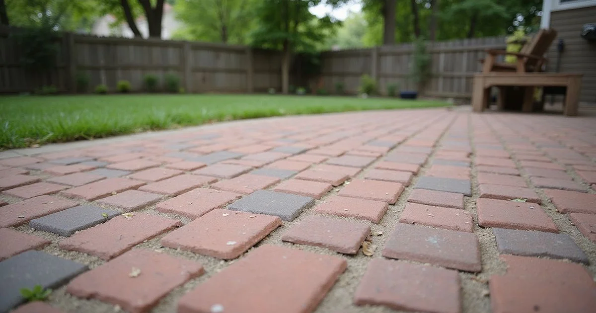 Restored paver patio with fresh polymeric sand joints